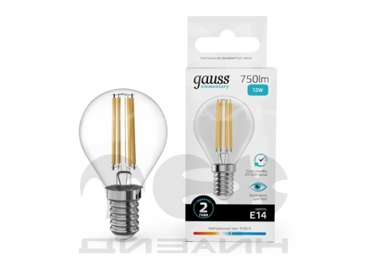 ������������ ����� Gauss Filament Elementary ��� 12W 750lm 4100K E14 52122