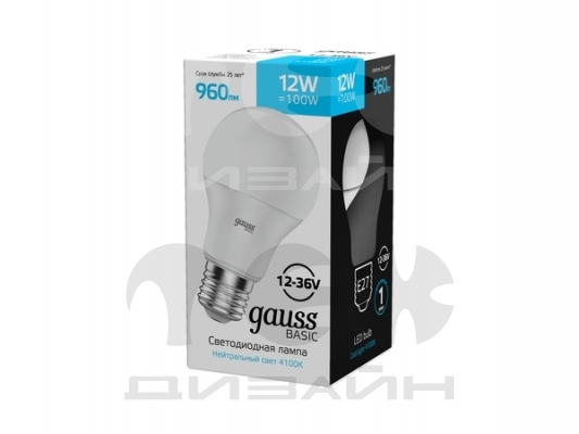 ����� Gauss Basic A60 AC/DC 12-36V 12W 960lm 4100K E27 LED