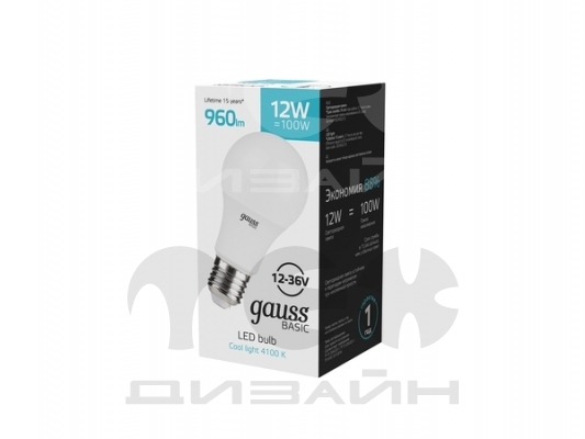 ����� Gauss Basic A60 AC/DC 12-36V 12W 960lm 4100K E27 LED