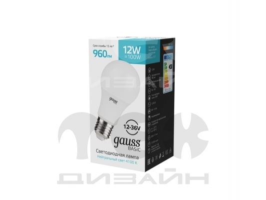 ����� Gauss Basic A60 AC/DC 12-36V 12W 960lm 4100K E27 LED