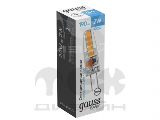 ������������ ����� Gauss Basic G4 AC220-240V 2W 190lm 4100K �������