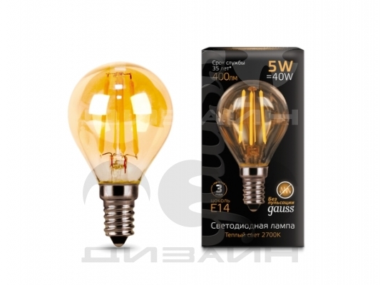������������ ����� Gauss Filament ��� 5W 400lm 2700� �14 golden LED