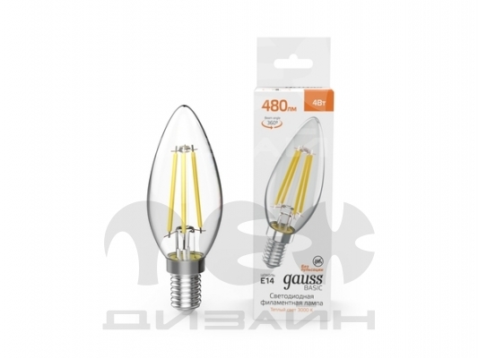 ������������ ����� Gauss Basic Filament ����� 4W 480lm 3000K E14 LED