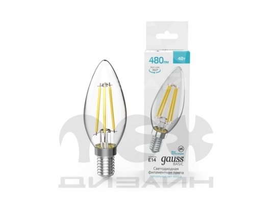 ������������ ����� Gauss Basic Filament ����� 4W 480lm 4000K E14 LED