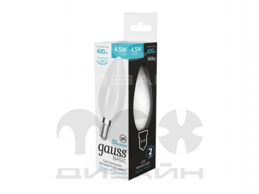 ������������ ����� Gauss Basic Filament ����� 4,5W 400lm 4100� E14 milky LED