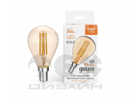 ������������ ����� Gauss Basic Filament ��� 3,8W 350lm 2400K �14 golden LED