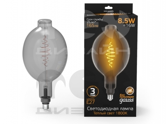 ������������ ����� Gauss Filament BT180 8.5W 165lm 1800K E27 gray flexible