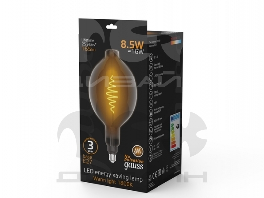 ������������ ����� Gauss Filament BT180 8.5W 165lm 1800K E27 gray flexible