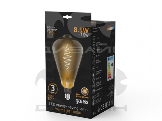 ������������ ����� Gauss Filament ST164 8.5W 165lm 1800K E27 gray flexible